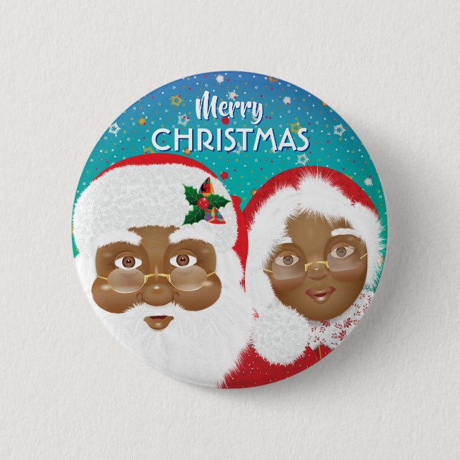 Der afroamerikanische Weihnachtsmann und Frau Clau Button (Vorderseite)