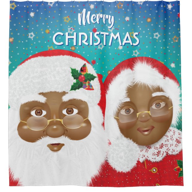 Der afroamerikanische Weihnachtsmann und Frau Clau Duschvorhang (Vorderseite)