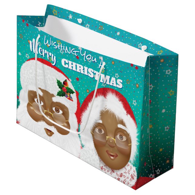 Der afroamerikanische Weihnachtsmann und Frau Clau Große Geschenktüte (Vorderseite Schrägansicht)