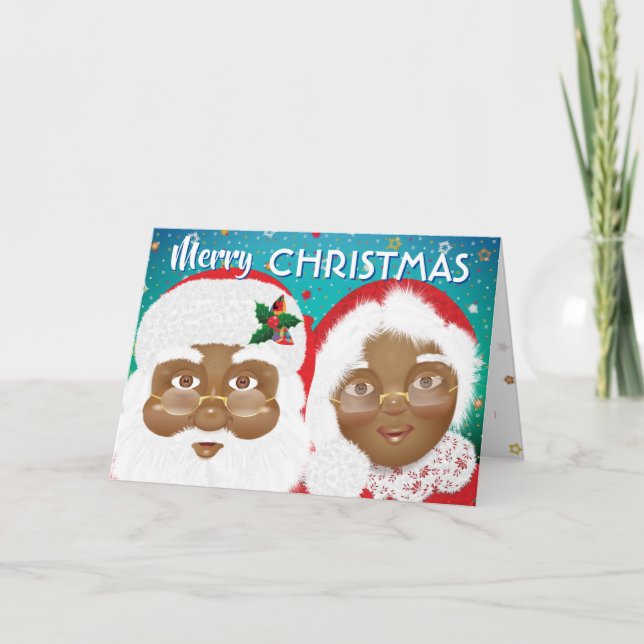 Der afroamerikanische Weihnachtsmann und Frau Clau Karte (Vorderseite)