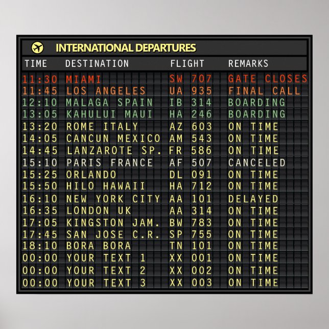Der Airport Board 👉 anpassbare ❗ Leseanweisungen  Poster (Vorne)