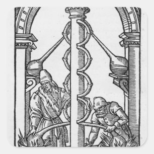 Der Alchemist bei der Arbeit Quadratischer Aufkleber