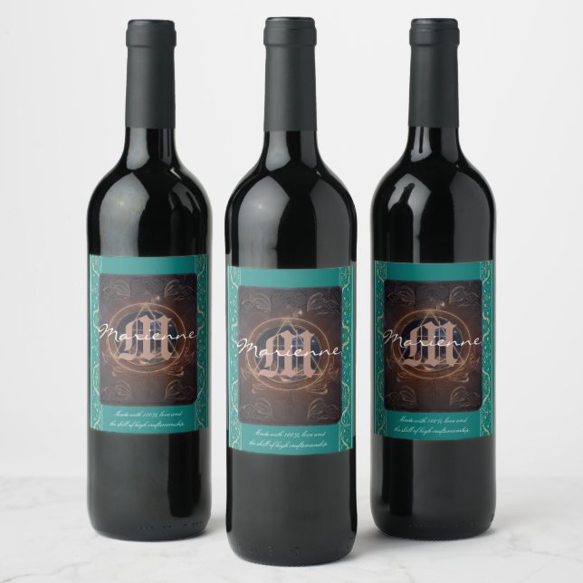 Der Alchemist Wein & Monogramm mittelalterliche Ba Weinetikett (Flaschen)
