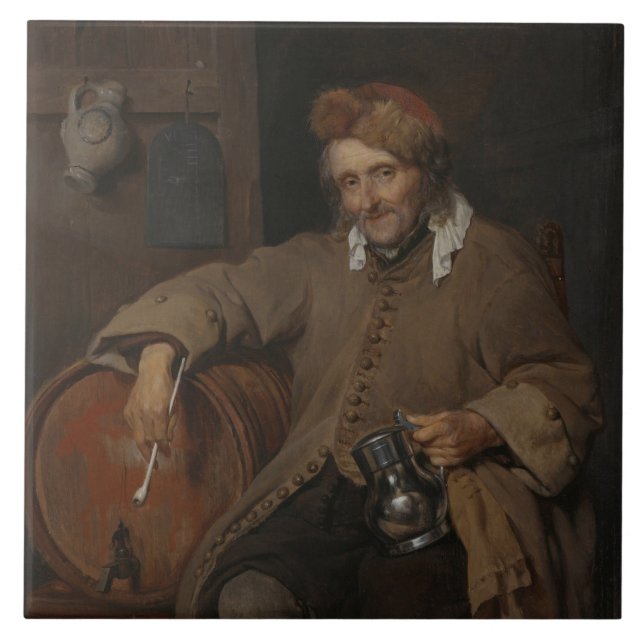 Der alte Drinker (von Gabriel Metsu) Fliese (Vorderseite)