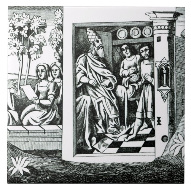 Der alte Mann des Berges, der Aufträge zu seinem f Fliese (Vorderseite)