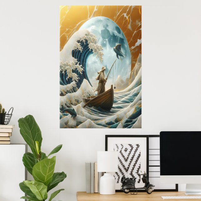 Der alte Mann und die Riesenwelle Poster (Heimbüro)