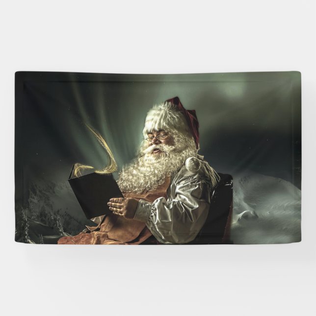 Der alte Mann - Weihnachtsmann liest seine Liste Banner (Horizontal)