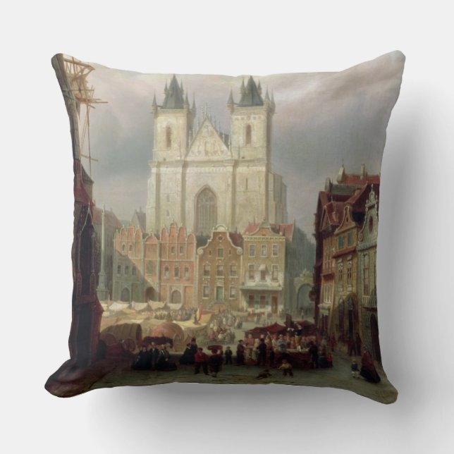 Der alte Marktplatz in Prag, 1881 (Öl auf canva Kissen (Vorderseite)