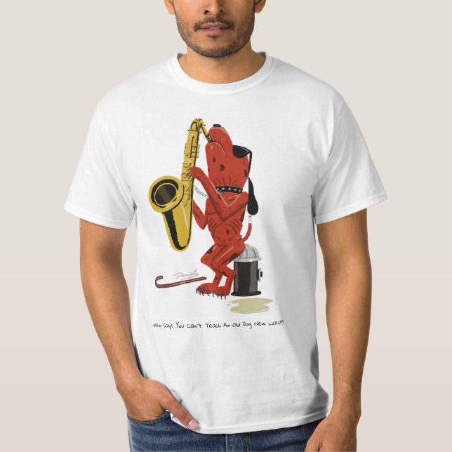 Der alte neue Hund leckt "vordere Linie" T - Shirt (Vorderseite)