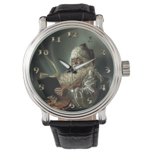 Der alte Weihnachtsmann liest seine Liste Armbanduhr