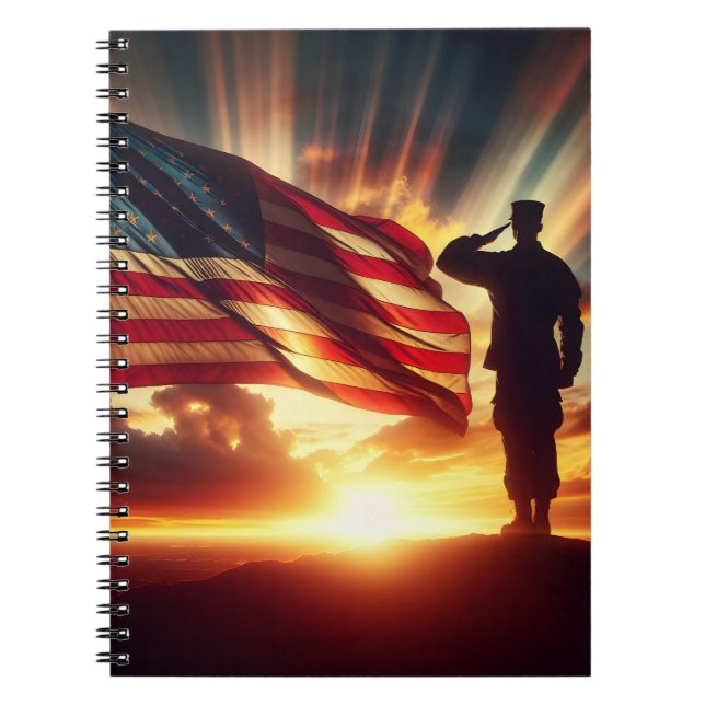 Der amerikanische Soldat würdigt die Flagge Notizblock (Vorderseite)
