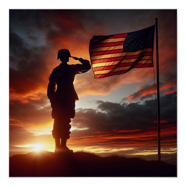 Der amerikanische Soldat würdigt die Flagge Poster (Vorderseite)