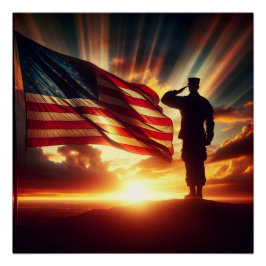 Der amerikanische Soldat würdigt die Flagge Poster