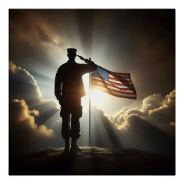 Der amerikanische Soldat würdigt die Flagge Poster