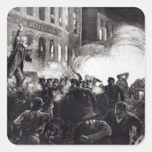 Der anarchistische Riot in Chicago Quadratischer Aufkleber