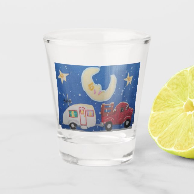 Der Anhänger, der LKW, 🛻 und der schlafende 😴 Mo Schnapsglas (Vorderseite)
