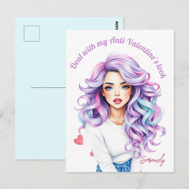 Der Anti-Valentine-Brauch der langhaarigen Rebelle Postkarte (Vorne/Hinten)