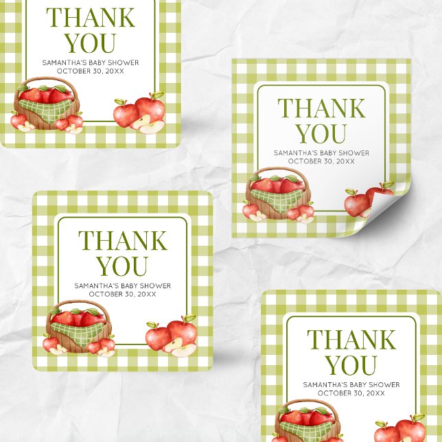 Der Apfel unserer Babydusche Quadratischer Aufkleber (Apple of Our Eye Fall Baby Shower Sticker)