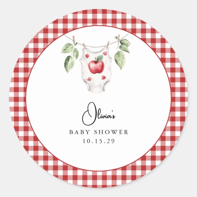 Der Apfel unserer Babydusche Runder Aufkleber (Vorderseite)