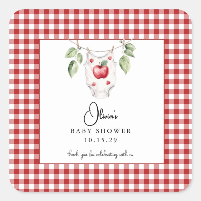 Der Apfel unserer Eye Baby Dusche Danke Quadratischer Aufkleber (Vorderseite)