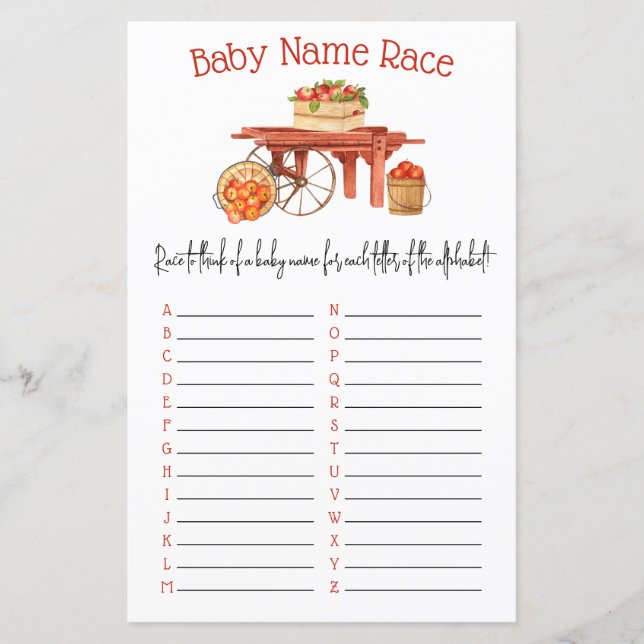 Der Apfel unseres Baby Name Race Duschspiels (Vorderseite)