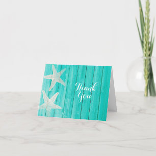 Der aquamarine elegante Holz-u. Starfish-Strand Dankeskarte