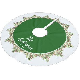 Der Aquarell-Kiefern-Nadel-und Beeren-  Polyester Weihnachtsbaumdecke