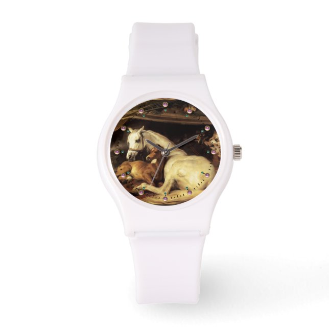 DER ARABISCHE ZELT MIT PFERDEN UND ANDEREN TIEREN ARMBANDUHR (Vorderseite)