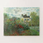 Der argentinische Künstlergarten von Claude Monet<br><div class="desc">Der Artist's Garden in Argenteuil (Eine Ecke des Gartens mit Dahlias), 1873 ist ein Gemälde von Claude Monet mit einer Bank aus blühenden Büschen, möglicherweise Rose, die den größten Teil eines geschlossenen Gartens vor einem weißen Haus bedeckt. Die Szene wird mit sichtbaren Dabs und Strichen aus Scharlachrot, blassgelb, Rostorange und...</div>