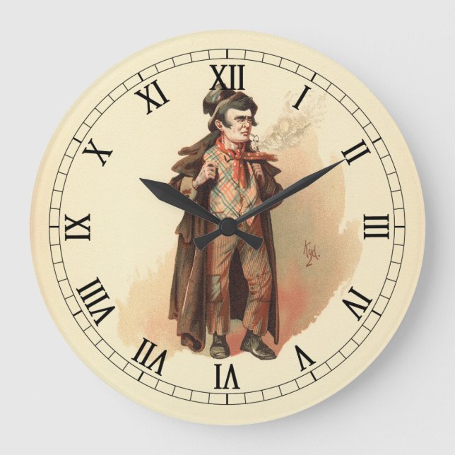 Der Artful Dodger von Kyd, Dickens' Oliver Drehung Große Wanduhr (Vorderseite)