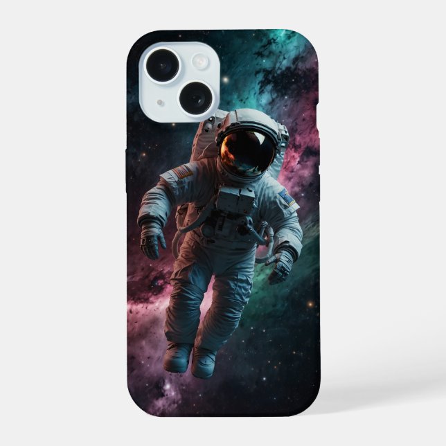 Der Astronaut schwebt im Weltraum. iPhone 15 Hülle (Rückseite)