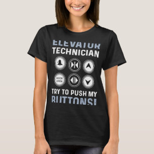 Der Aufzugtechniker versucht, die Tasten hoch zu d T-Shirt