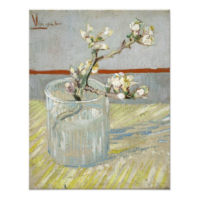 Der Ausstoß von Mandeln in einem Glas von Van Gogh Fotodruck (Vorne)
