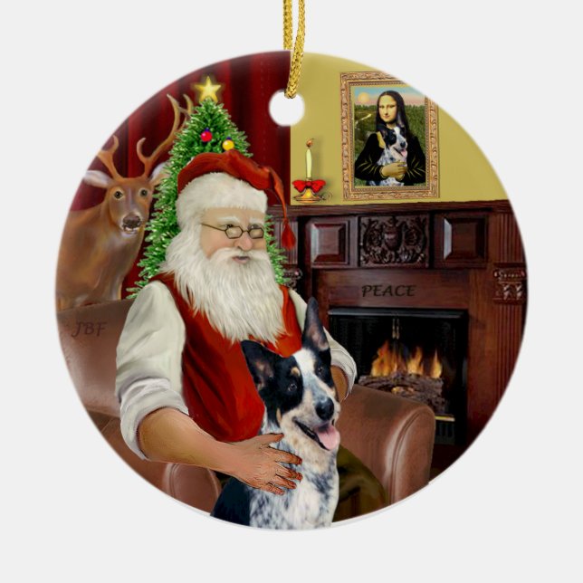 Der australische Rinderhund des Weihnachtsmanns #1 Keramikornament (Vorne)