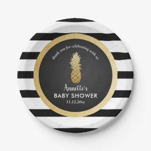 Der Baby-Duschen-  Streifen Imitat-Goldfolien-der Pappteller
