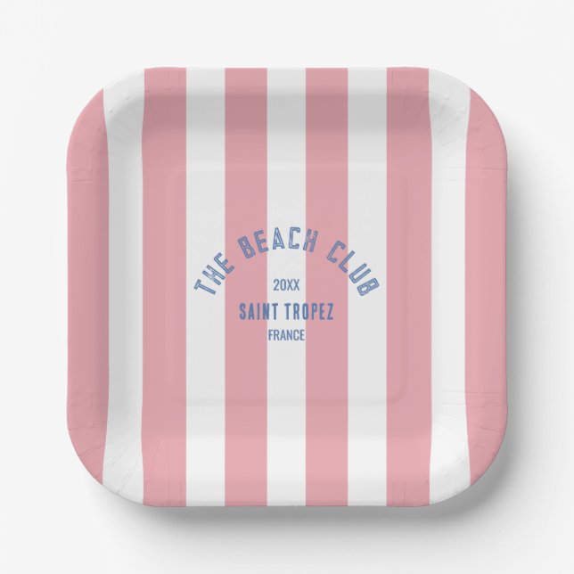 Der Bach Club Blue Wappen Pink Cabana Strip Pappteller (Vorderseite)