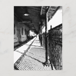 Der Bahnhof - Schwarz-Weiß-Entwurf Postkarte