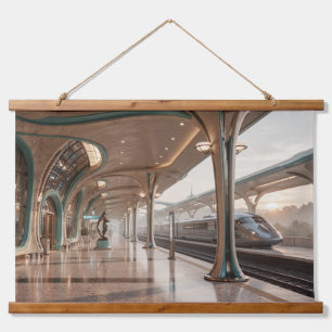 Der Bahnhof Wandteppich Mit Holzrahmen