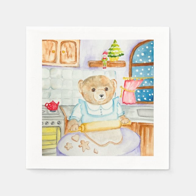 Der Bär backt Lebkuchen Serviette (Vorderseite)