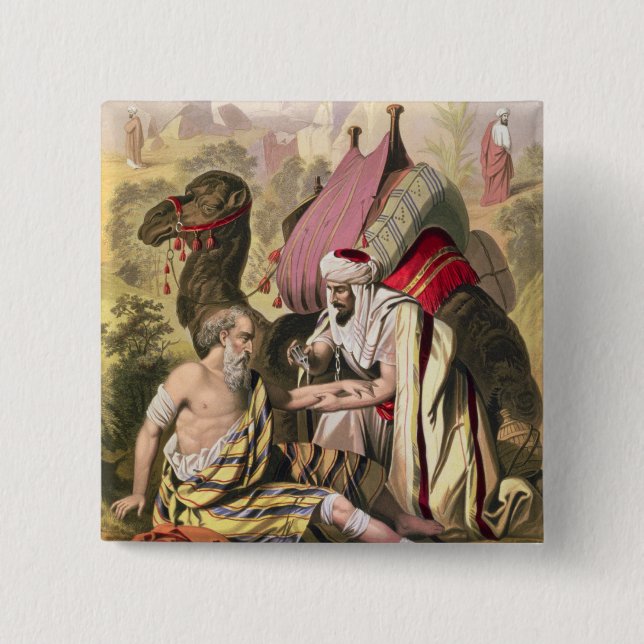 Der barmherzige Samariter, von einer Bibel Button (Vorderseite)