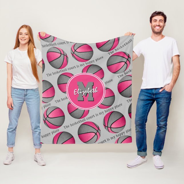 Der Basketballplatz ist mein glücklicher Ort, rosa Fleecedecke (Beispiel)