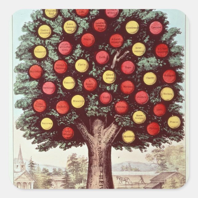 Der Baum der Temperance, 1872 Quadratischer Aufkleber (Vorderseite)