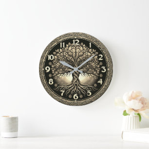 Der Baum des Lebens in goldener Großuhr Große Wanduhr