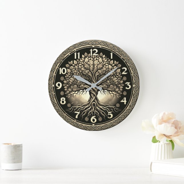 Der Baum des Lebens in goldener Großuhr Große Wanduhr (Zuhause)