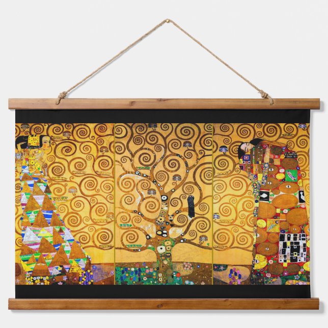 Der Baum des Lebens, Klimt Poster Wandteppich Mit Holzrahmen (Vorne)