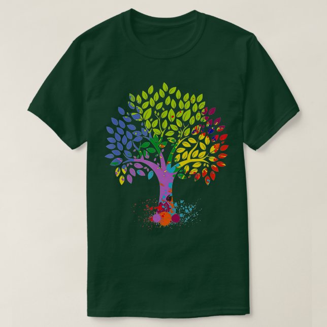 Der Baum des Lebens mehrfarbiger Baum wechselnder  T-Shirt (Design vorne)