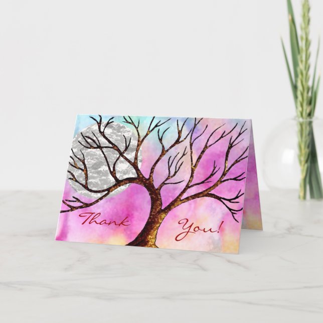 Der Baum und Mond bunt sind, danken Ihnen zu Dankeskarte (Vorderseite)