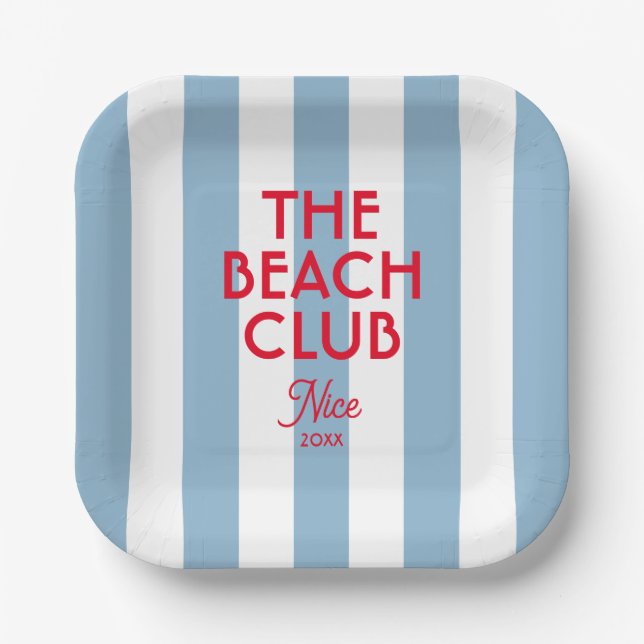 Der Beach Club Französisch Red Blue Cabana Strip Pappteller (Vorderseite)