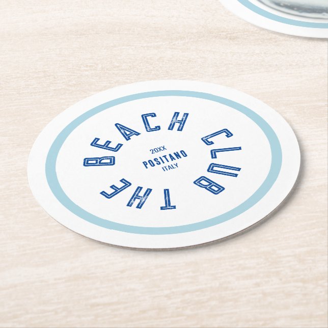Der Beach Club Green Wappen Blue Strip Runder Pappuntersetzer (Angewinkelt)