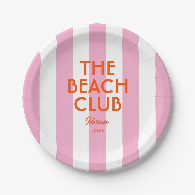 Der Beach Club Ibiza Pink Cabana Runde Streifen Pappteller (Vorderseite)